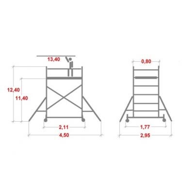 Rusztowanie aluminiowe Krause Stabilo 10 (0,75x2,00m) wys. rob. 13,40m